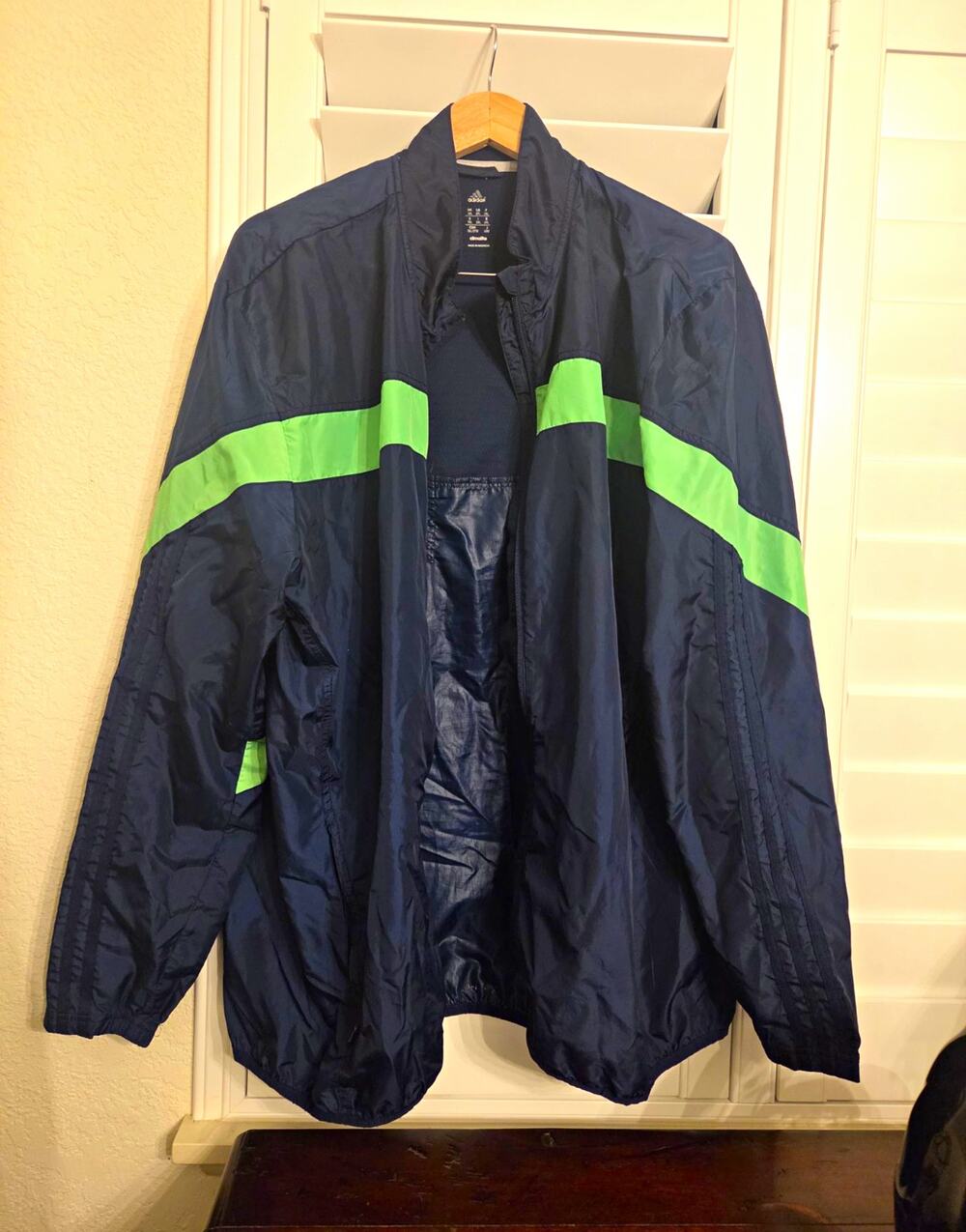 adidas Climalite Men's Colorblock Windbreaker Jacket Full-Zip Navy/Green 2XL